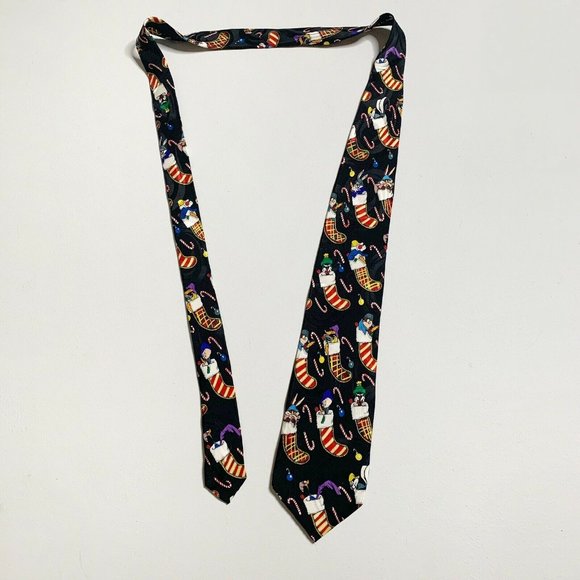 Vintage 1995 Looney Tunes Mania Black Tie Christmas Stocking Candy Canes Holiday - Picture 5 of 6